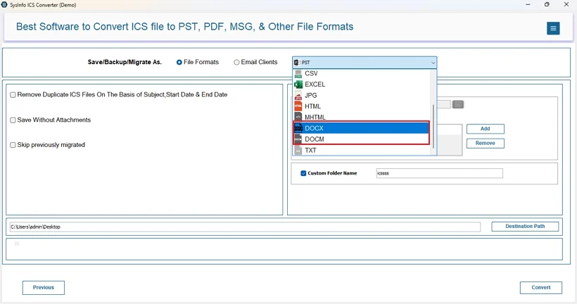 After that, select the DOCX/DOCM file format and use the filters. 