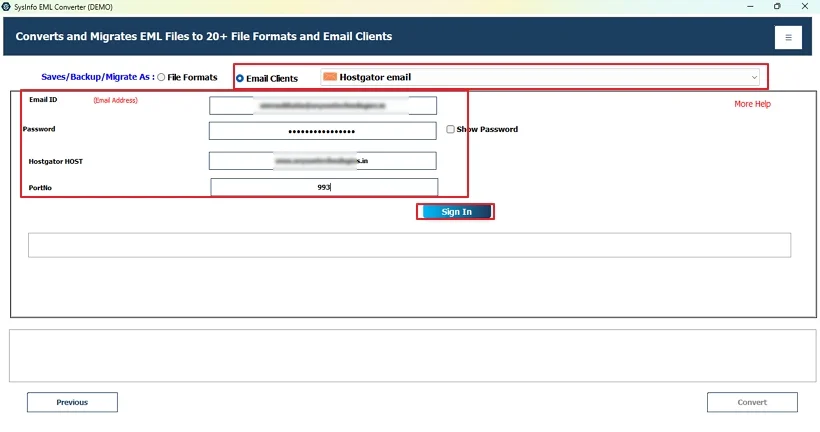 Import EML to HostGator Mail
