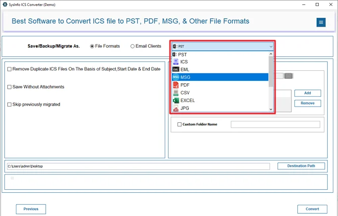 Choose the desired format to convert.