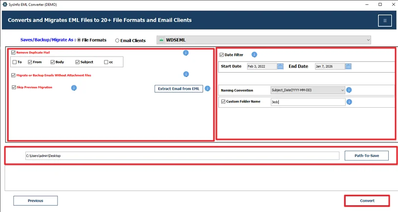 At last, use filters, set the path to save, and hit the Convert button