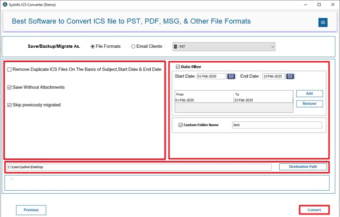At last, use filters, set the destination, and click Convert.