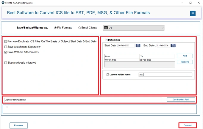 Convert ICS to EML
step 5