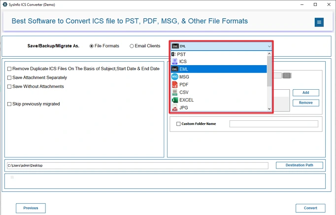 Convert ICS to EML
step 4
