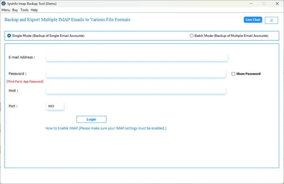 To begin with, download the IMAP backup Tool.