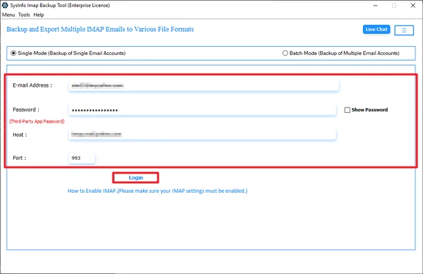 Download the tool and log in with IMAP credentials.