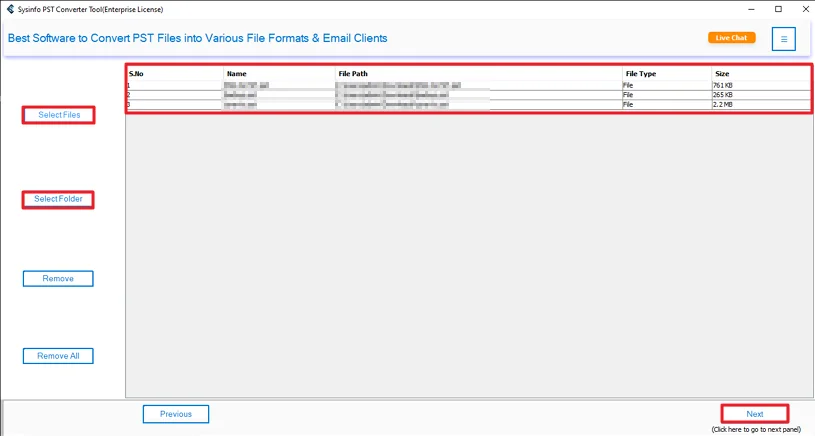 Then, add the PST files and click Next.