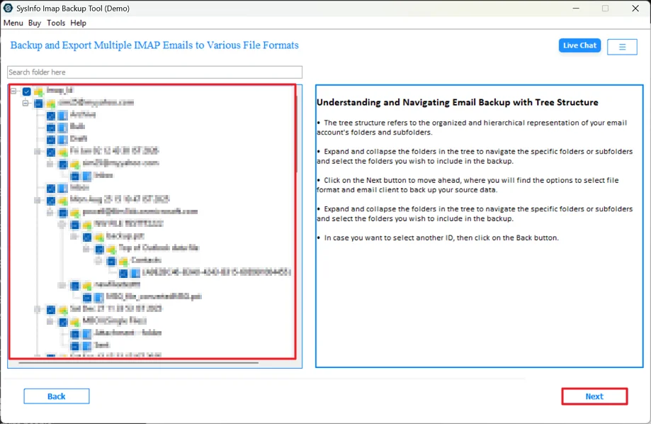 Open and select files from the tree and click Next.