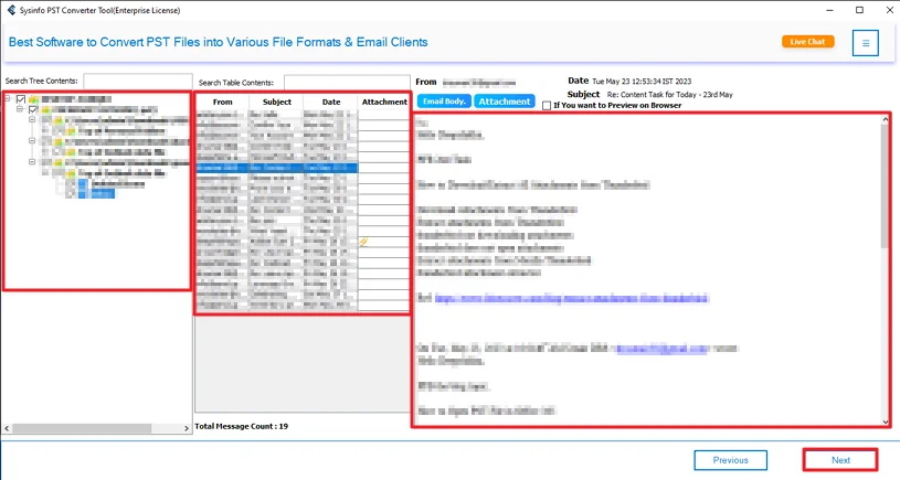 After that, preview and select files and press Next.