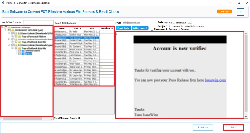 Preview and select files and hit Next.