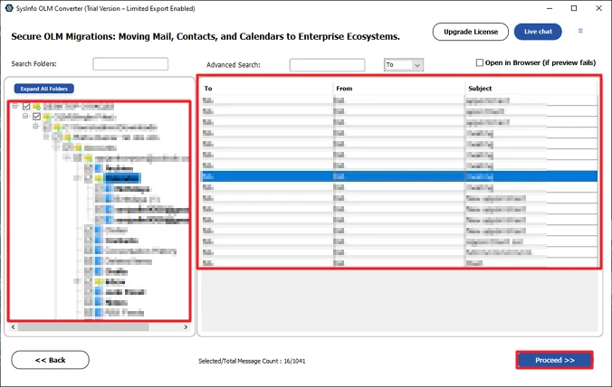 Preview and select files, and click Proceed.