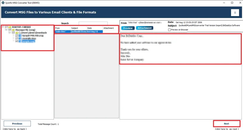 Preview and select files, and click Next.