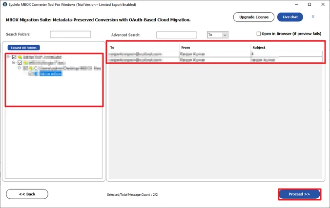 Further, preview and select the files and hit Proceed.