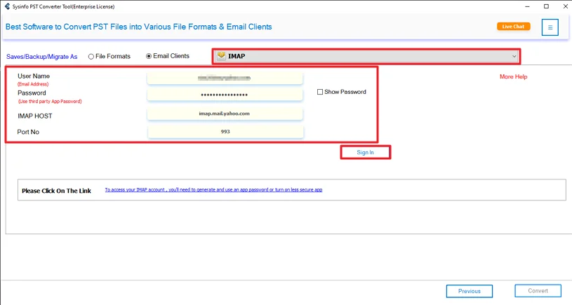 Choose IMAP and log in with eM credentials.