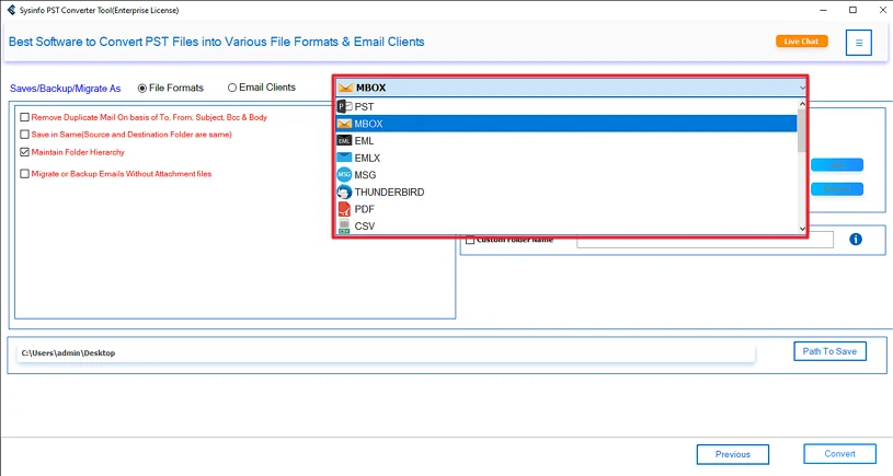 Further, choose the MBOX file format.