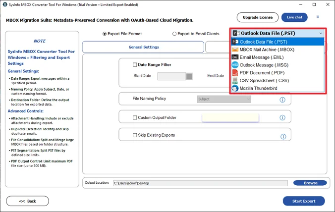 After that, choose the Outlook PST file format from the list.