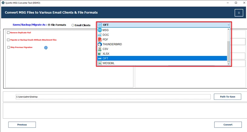Thereafter, choose the MSG file format.