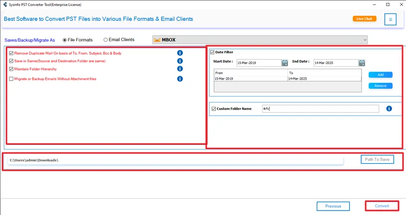 Lastly, apply filters, choose a path, and click Convert.