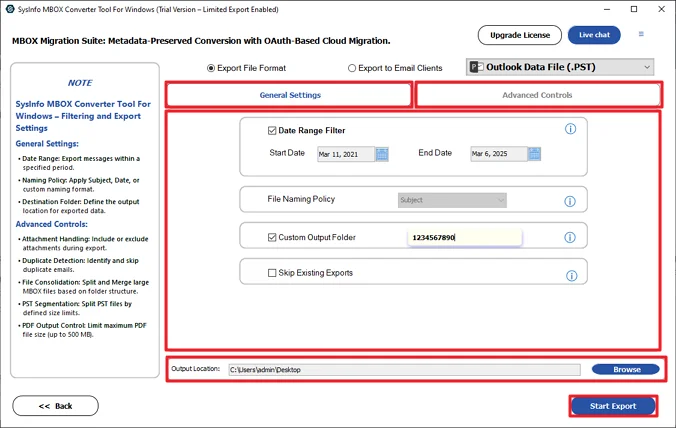 Lastly, apply filters, set the path, and click Start Export.