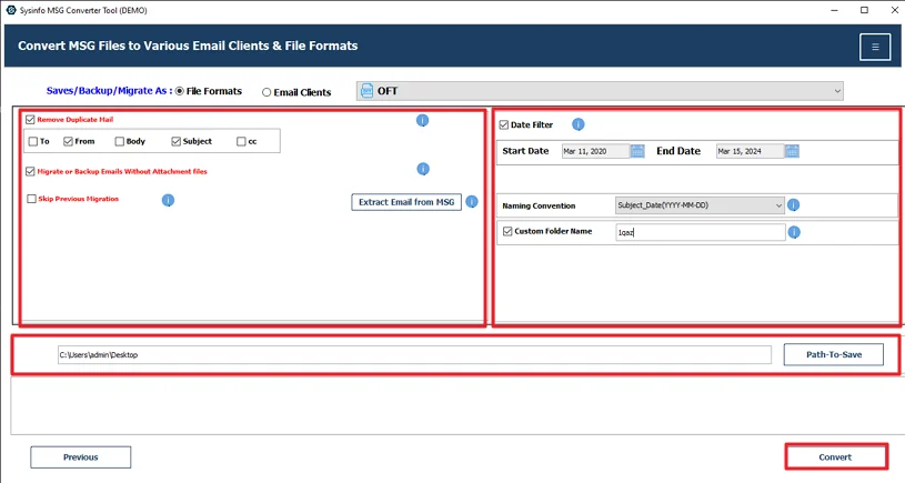 Finally, use the filter, set the file path, and click the Convert button.