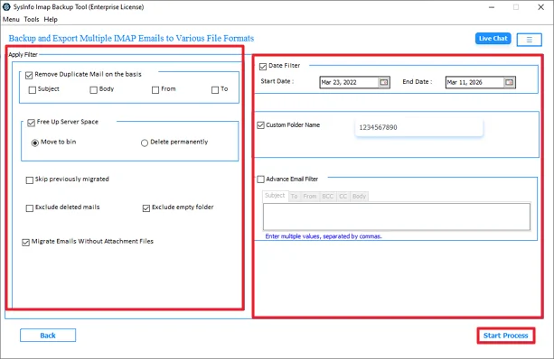 Lastly, apply filters and click Start Process.