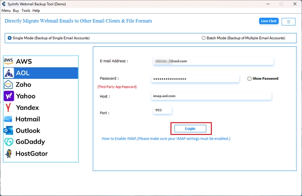 Then, accordingly, enter credentials or add a CSV, and click Login.