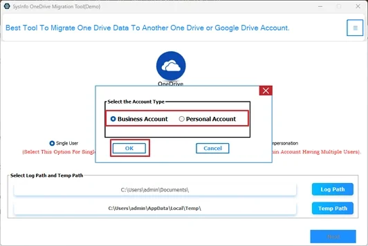 Then, opt for Business or Personal Account and complete the login via browser. 
