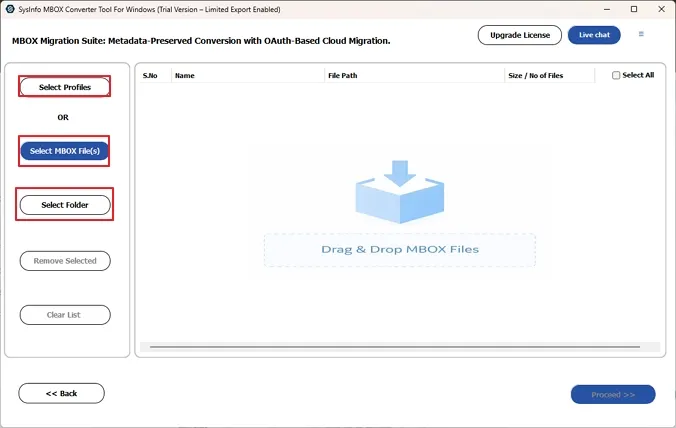 Now, click on Select Profile to add the profile or Select Files/Select Folder to browse and add the files to the panel. 