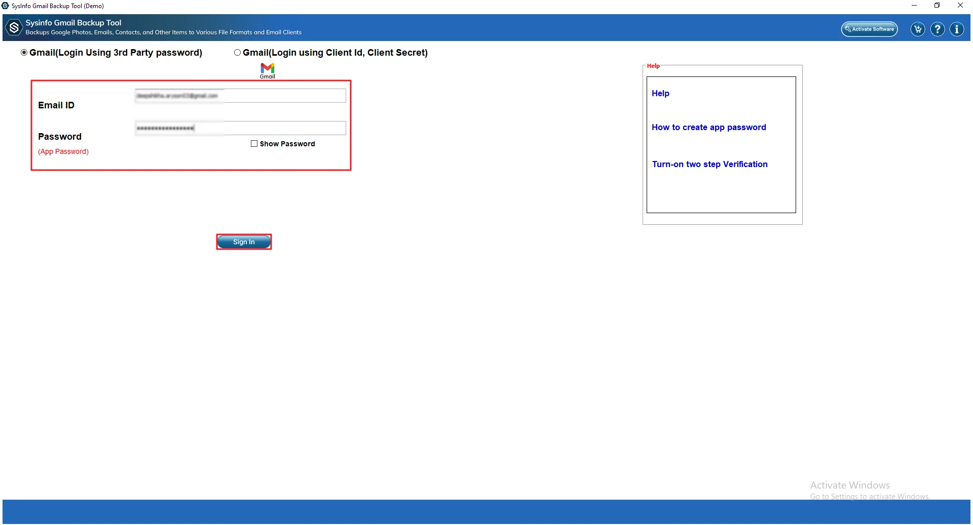Then add your Gmail login details and click Sign In.
