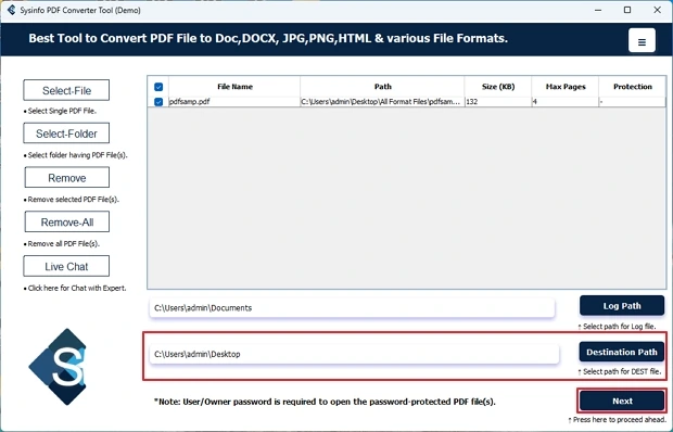 After that, specify the destination path where you want the resultant file to be saved and click Next. 