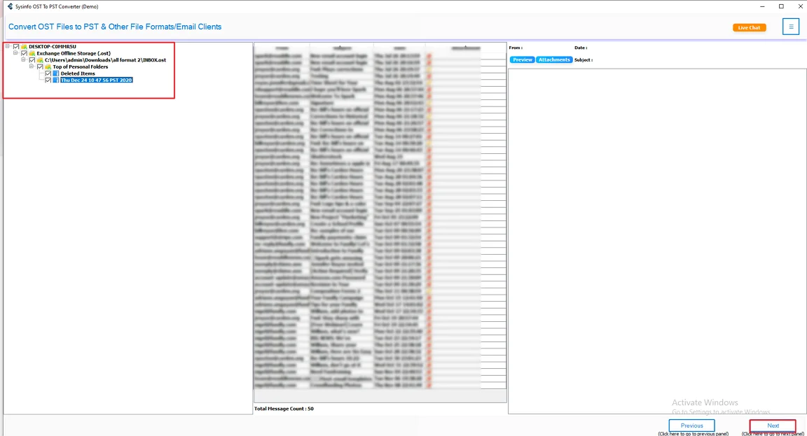 Thereafter, preview and select your files from the tree structure. Click Next.