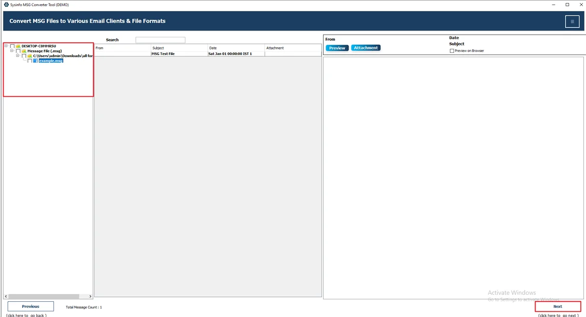 Afterwards, expand the tree structure → Preview & Select the data. Press Next.