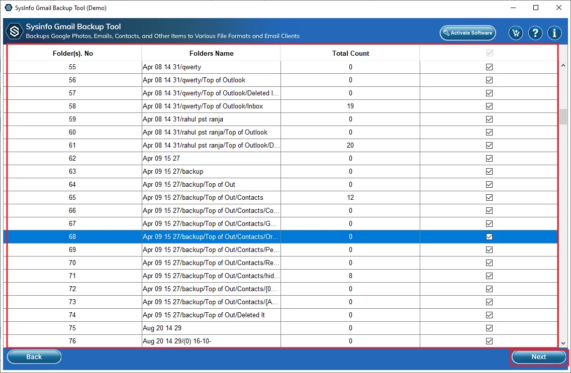 After that, select the folder you want to transfer and click Next.