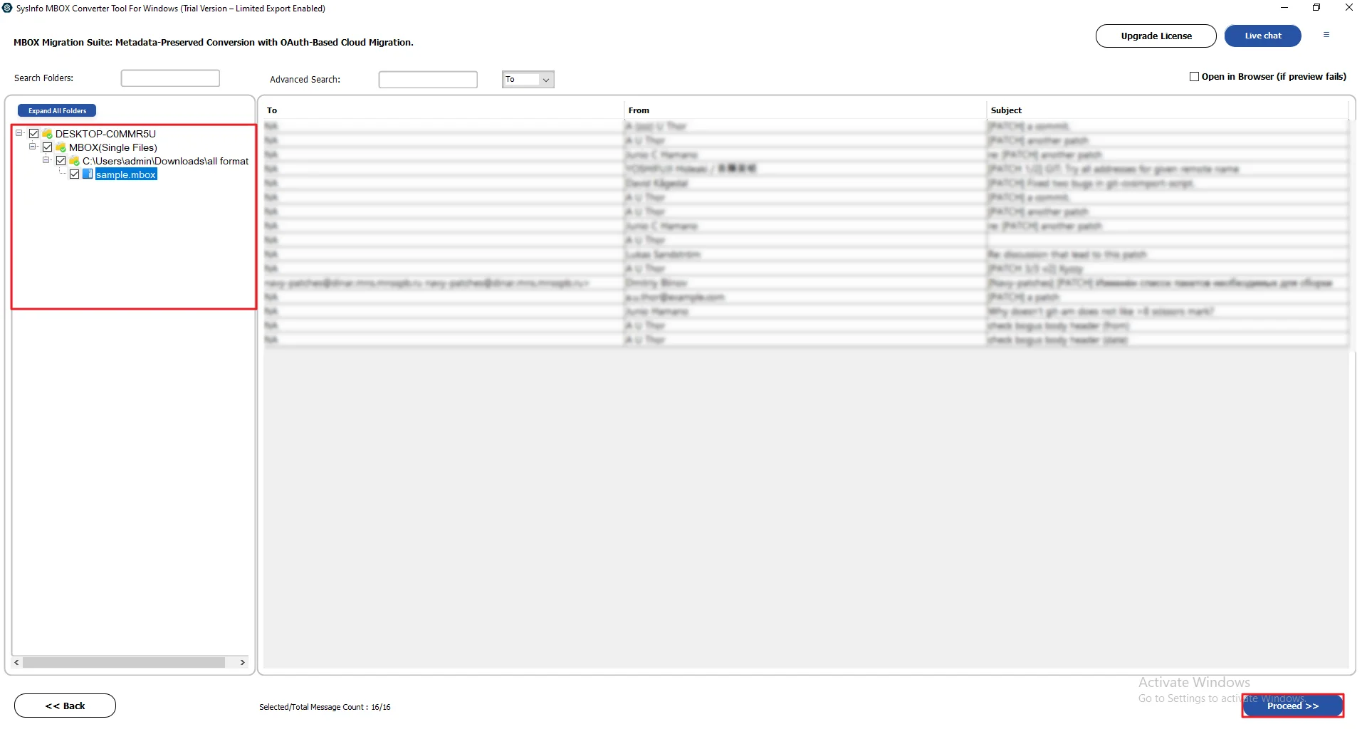 Thereafter, preview and select your files and press Proceed.