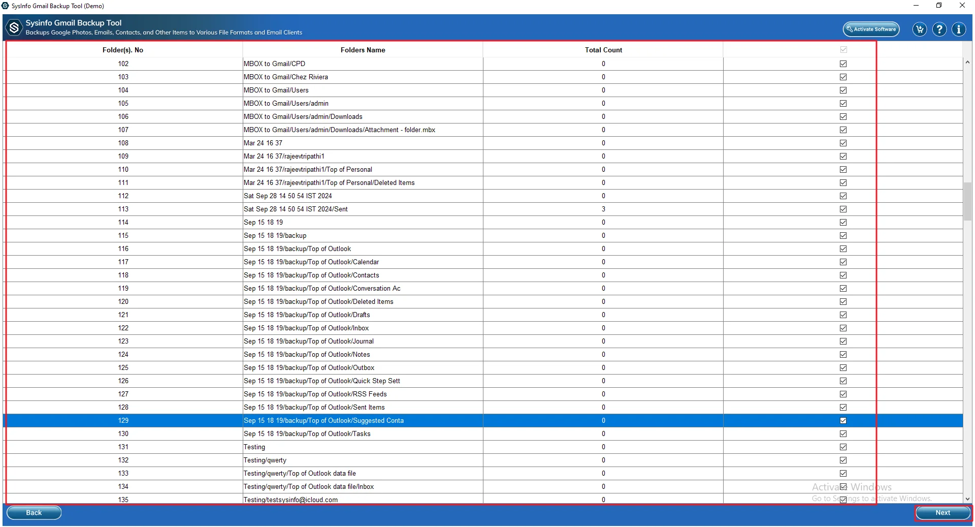 Afterwards, select and preview the files or folders and click Next.