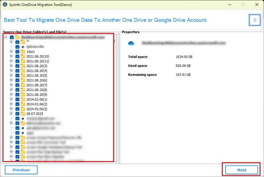 Afterward, preview folder properties, select them from the tree view, and click Next. 