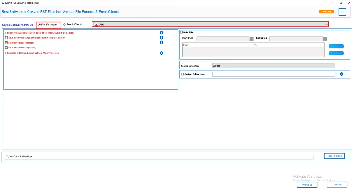 Furthermore, select JPG as the saving file format.