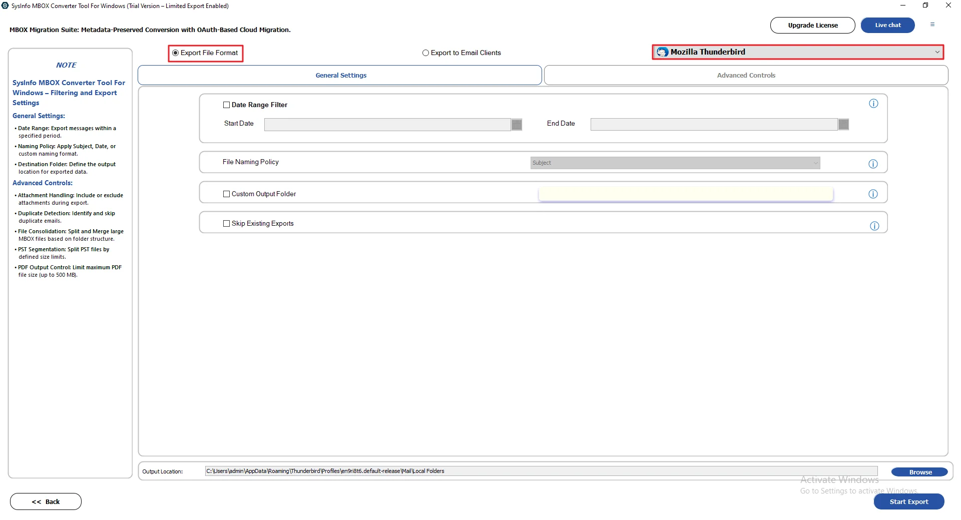 Then, select Mozilla Thunderbird as the file format for saving.