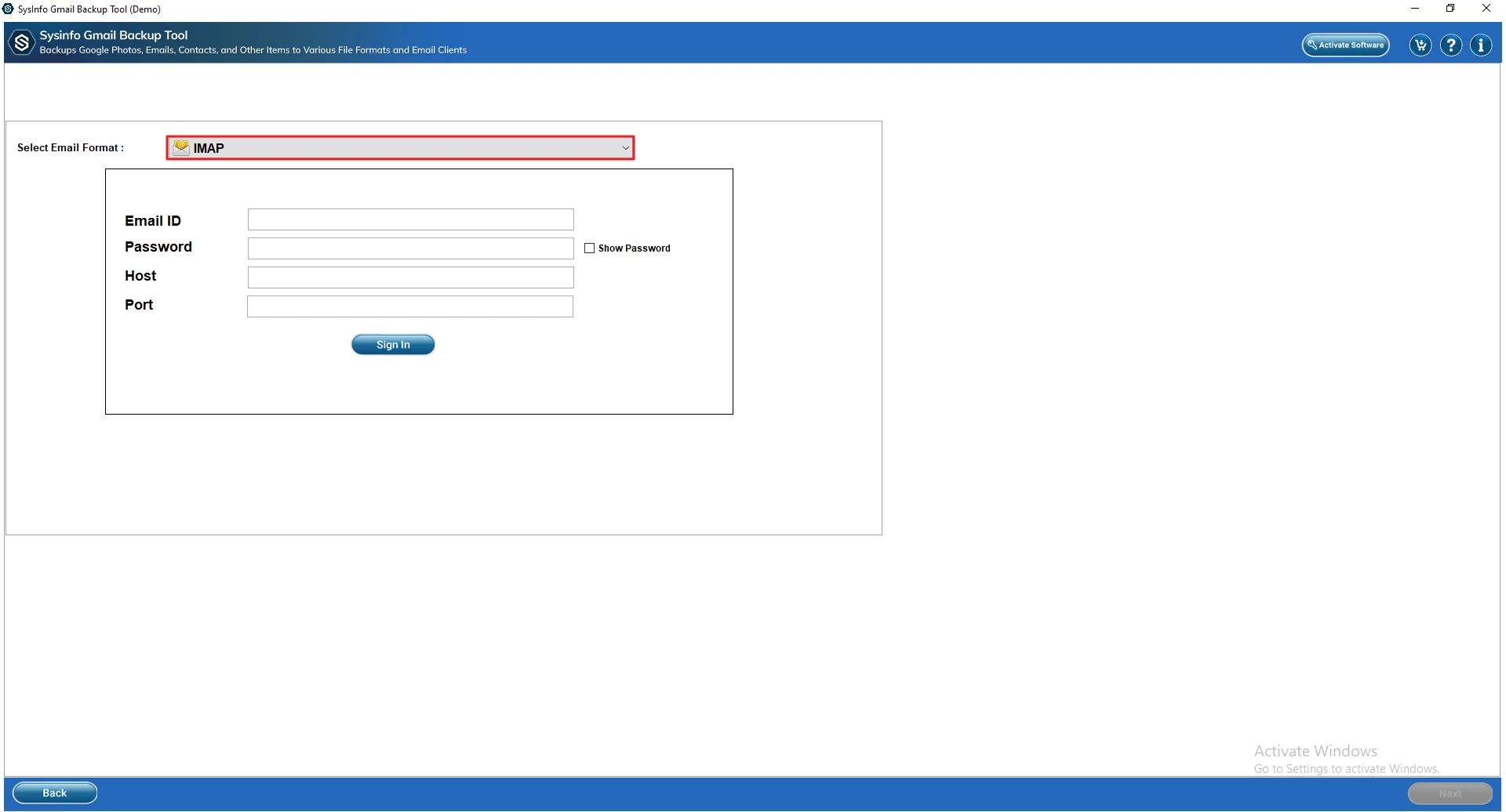Then, select IMAP from the Migrate in Email Client options.