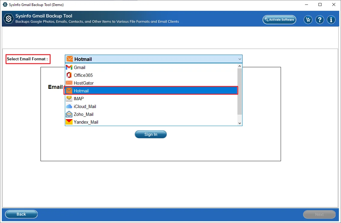 Then, select Hotmail as the email client.