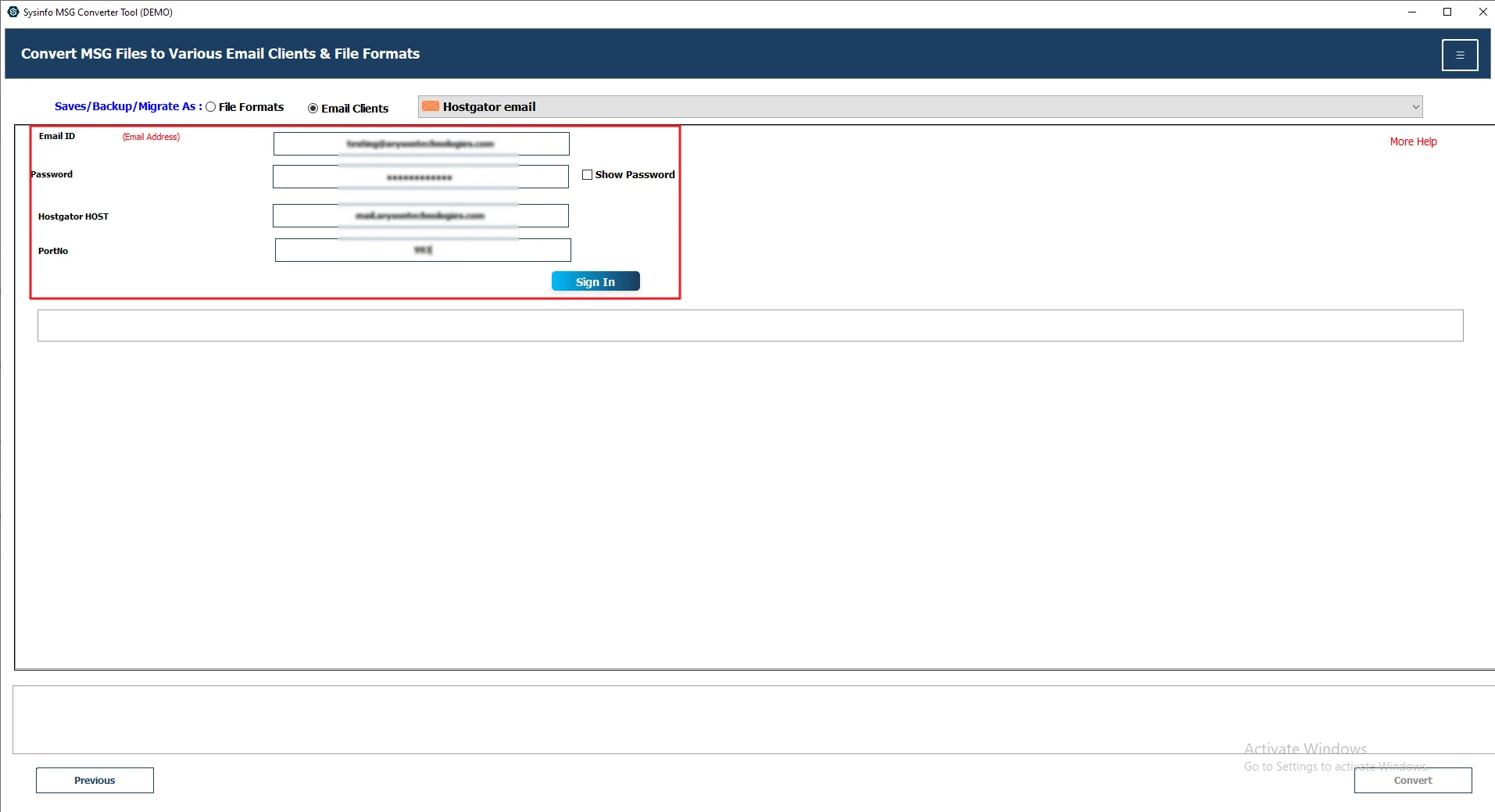 Now, provide HostGator credentials to sign in and click Sign In.