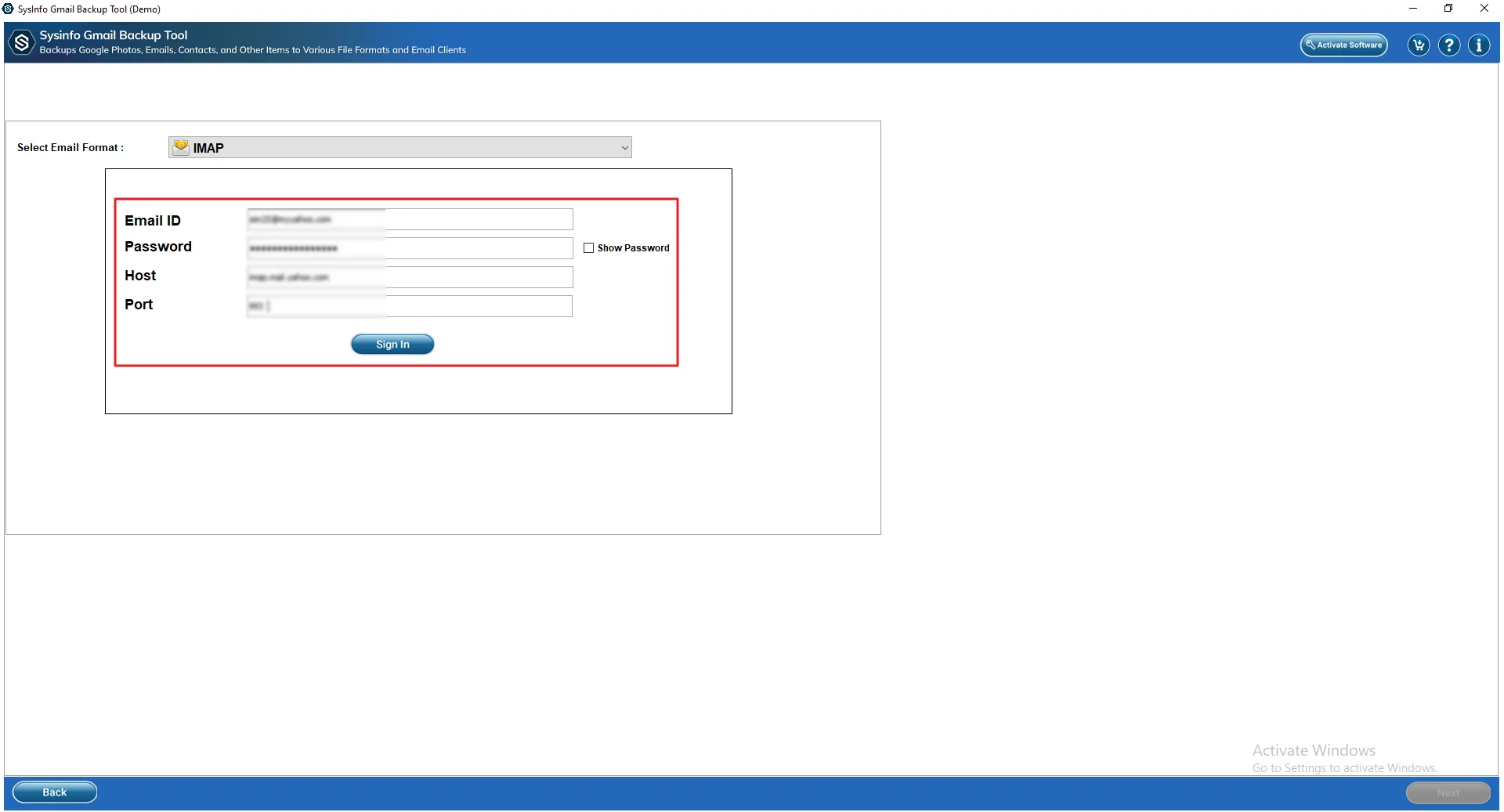 Then, select IMAP from the Migrate in Email Client options.