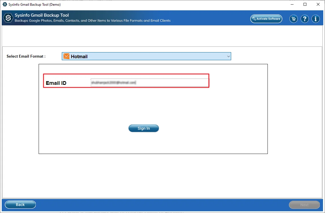 Now, provide your Hotmail credentials to sign in.
