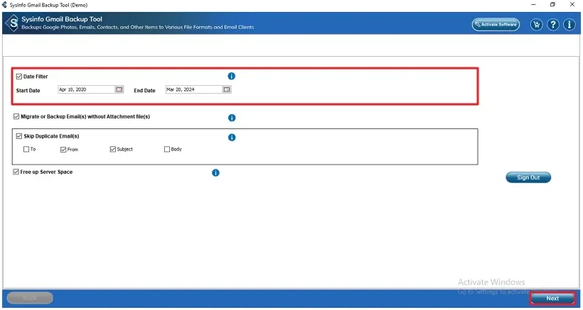 Next, apply optional filters and features of your choice. Press Next