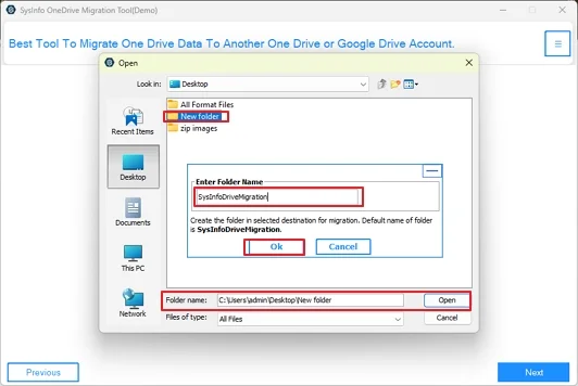 Finally, choose a desired folder, click Open, select a folder name, and click OK to backup.
