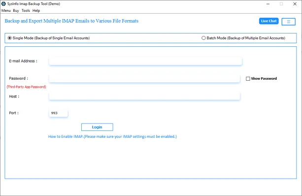 Firstly, download and start the IMAP Email Backup Tool.