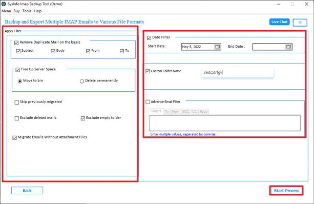 Lastly, apply the required filters and click the Start Process.