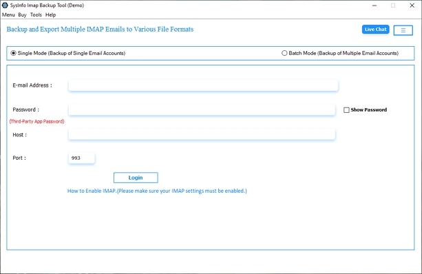 Download and run the IMAP Email Backup Tool.