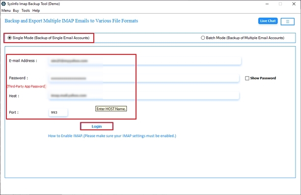 Select the Mode from single or Batch mode and log in with BigPond account details. 