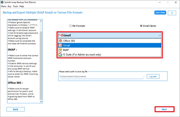 After that, choose Gmail and click the Next button.