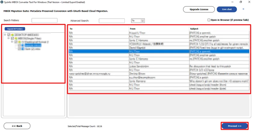After that, preview and select the files and click Proceed.
